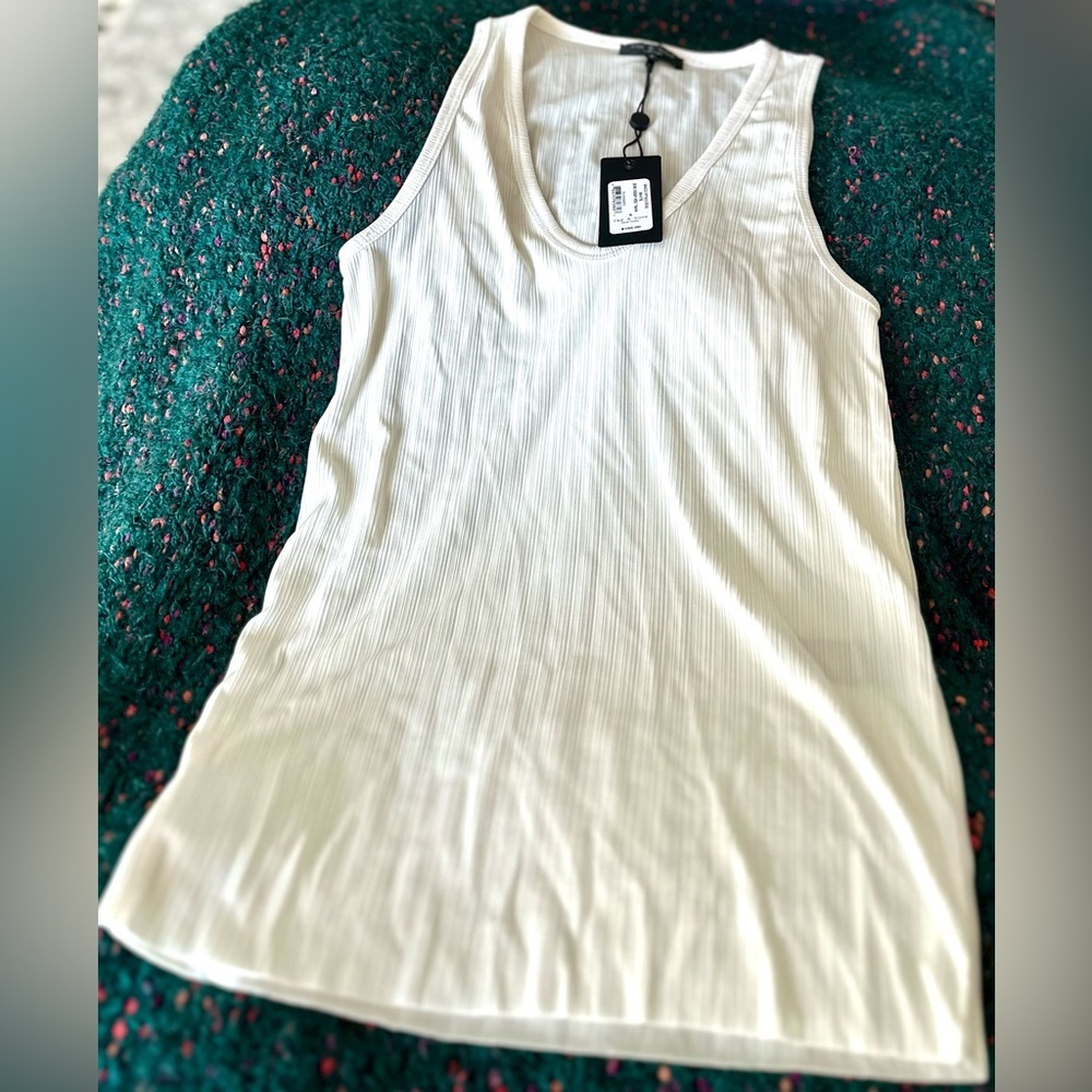 rag & bone Zoe Deep V Ribbed Tank White NWT Elevated Minimalist Top S - Picture 6 of 14